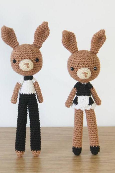 Costume Bunny Waiter Waitress Amigurumi Crochet Pattern Set